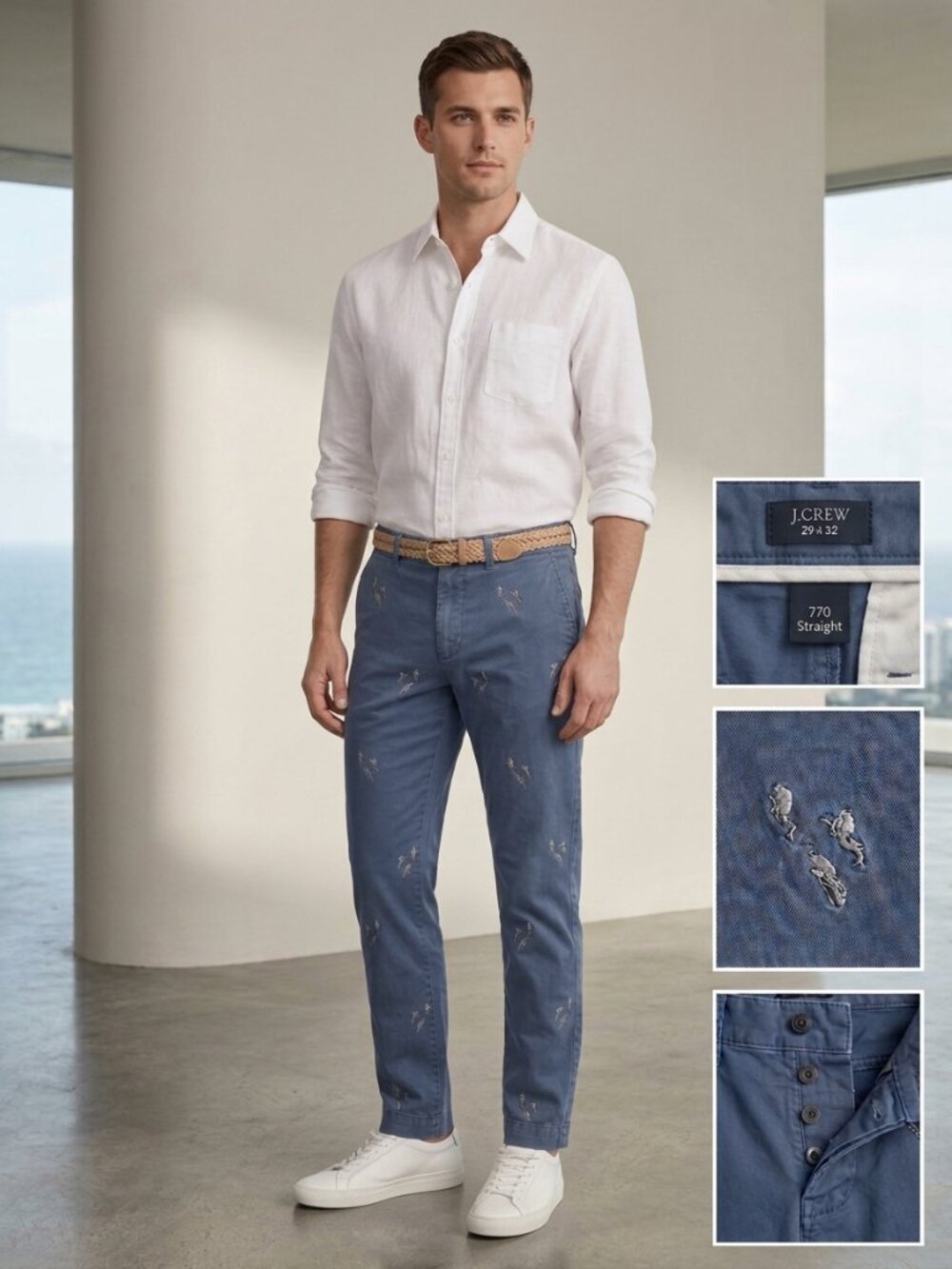 J Crew 770 Straight Fit in Classic Blue- Embroidery Detail Scuba Diver